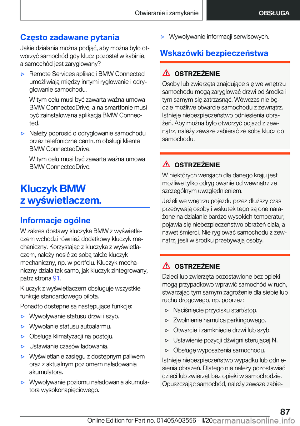 BMW X3 PLUG IN HYBRID 2020  Instrukcja obsługi (in Polish) �C�z�