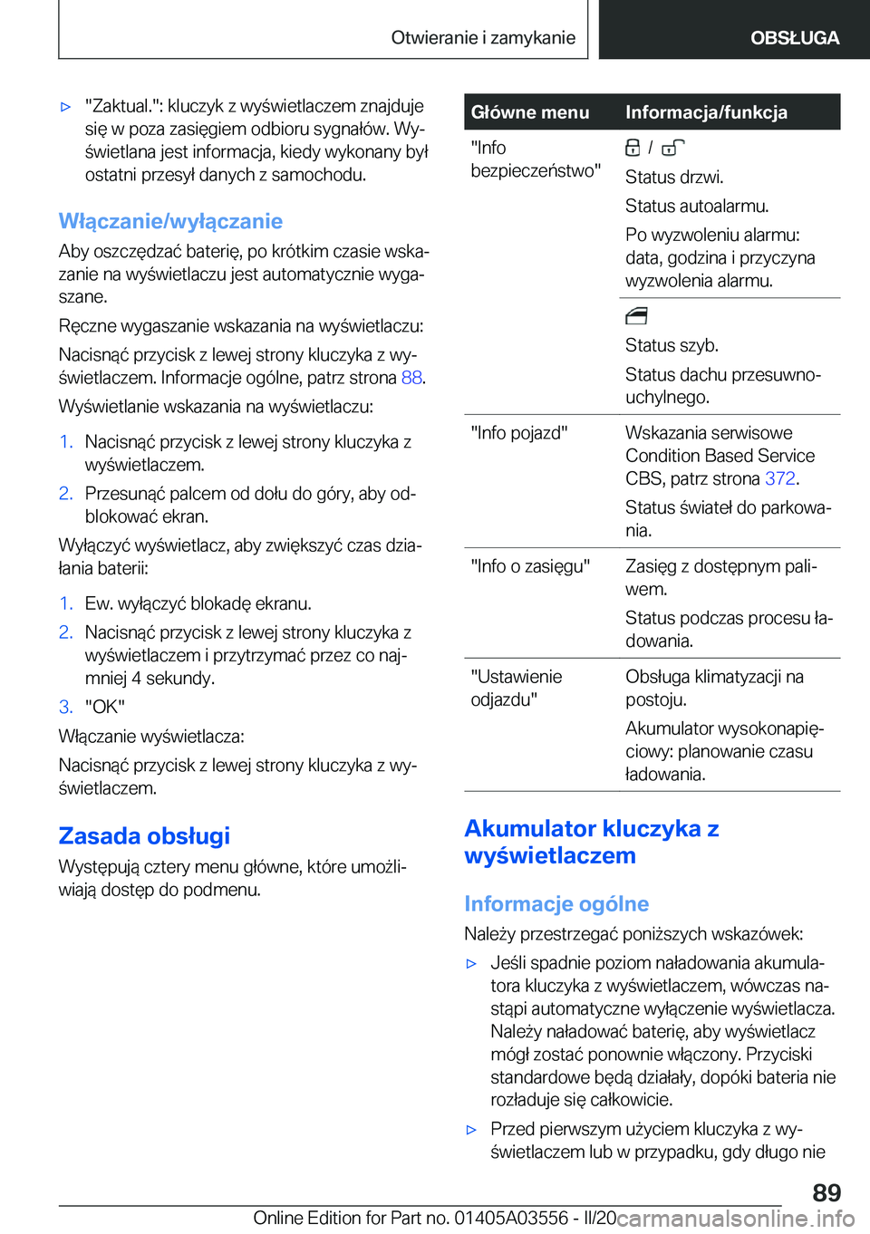BMW X3 PLUG IN HYBRID 2020  Instrukcja obsługi (in Polish) 'x��Z�a�k�t�u�a�l�.��:��k�l�u�c�z�y�k��z��w�y�w�i�e�t�l�a�c�z�e�m��z�n�a�j�d�u�j�e
�s�i�