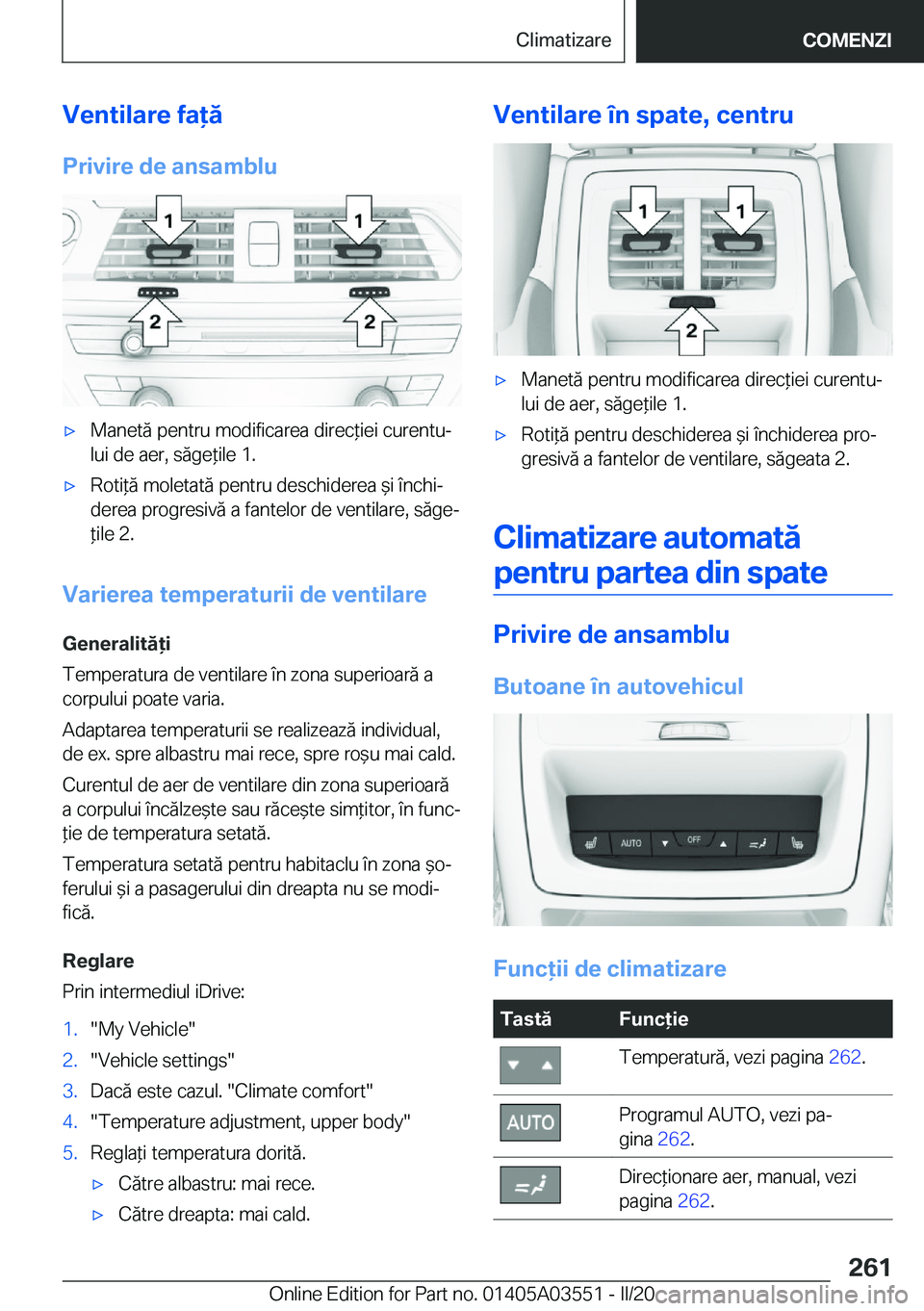 BMW X3 PLUG IN HYBRID 2020  Ghiduri De Utilizare (in Romanian) �V�e�n�t�i�l�a�r�e��f�a�ă
�P�r�i�v�i�r�e��d�e��a�n�s�a�m�b�l�u'x�M�a�n�e�t�