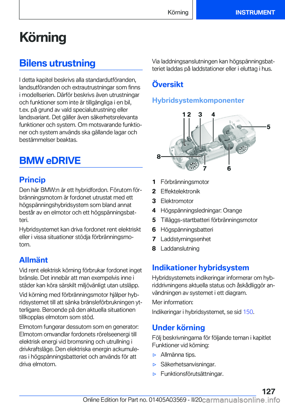 BMW X3 PLUG IN HYBRID 2020  InstruktionsbÖcker (in Swedish) �K�