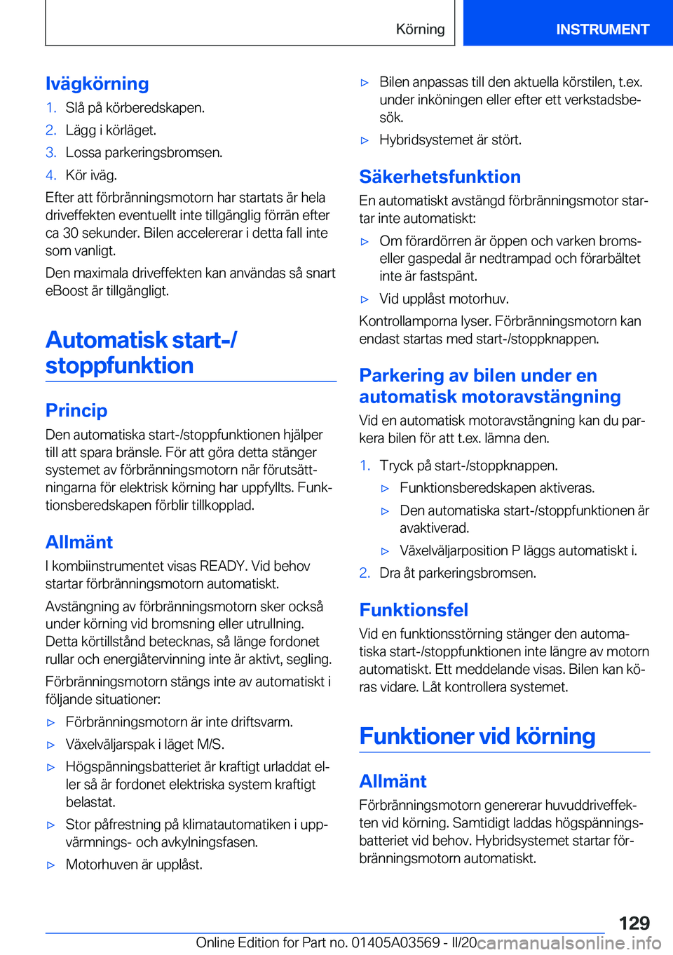 BMW X3 PLUG IN HYBRID 2020  InstruktionsbÖcker (in Swedish) �I�v�ä�g�k�