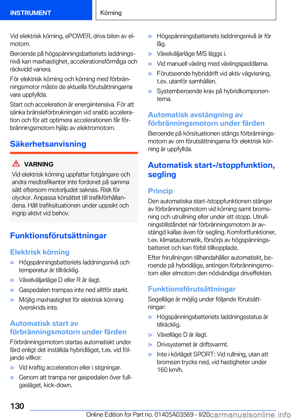 BMW X3 PLUG IN HYBRID 2020  InstruktionsbÖcker (in Swedish) �V�i�d��e�l�e�k�t�r�i�s�k��k�
