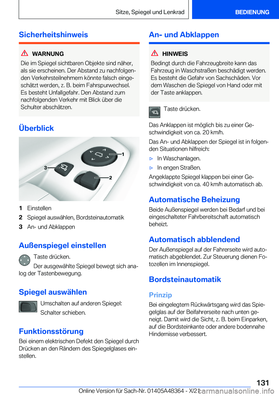 BMW X4 2022  Betriebsanleitungen (in German) �S�i�c�h�e�r�h�e�i�t�s�h�i�n�w�e�i�s
�W�A�R�N�U�N�G
�D�i�e��i�m��S�p�i�e�g�e�l��s�i�c�h�t�b�a�r�e�n��O�b�j�e�k�t�e��s�i�n�d��n�