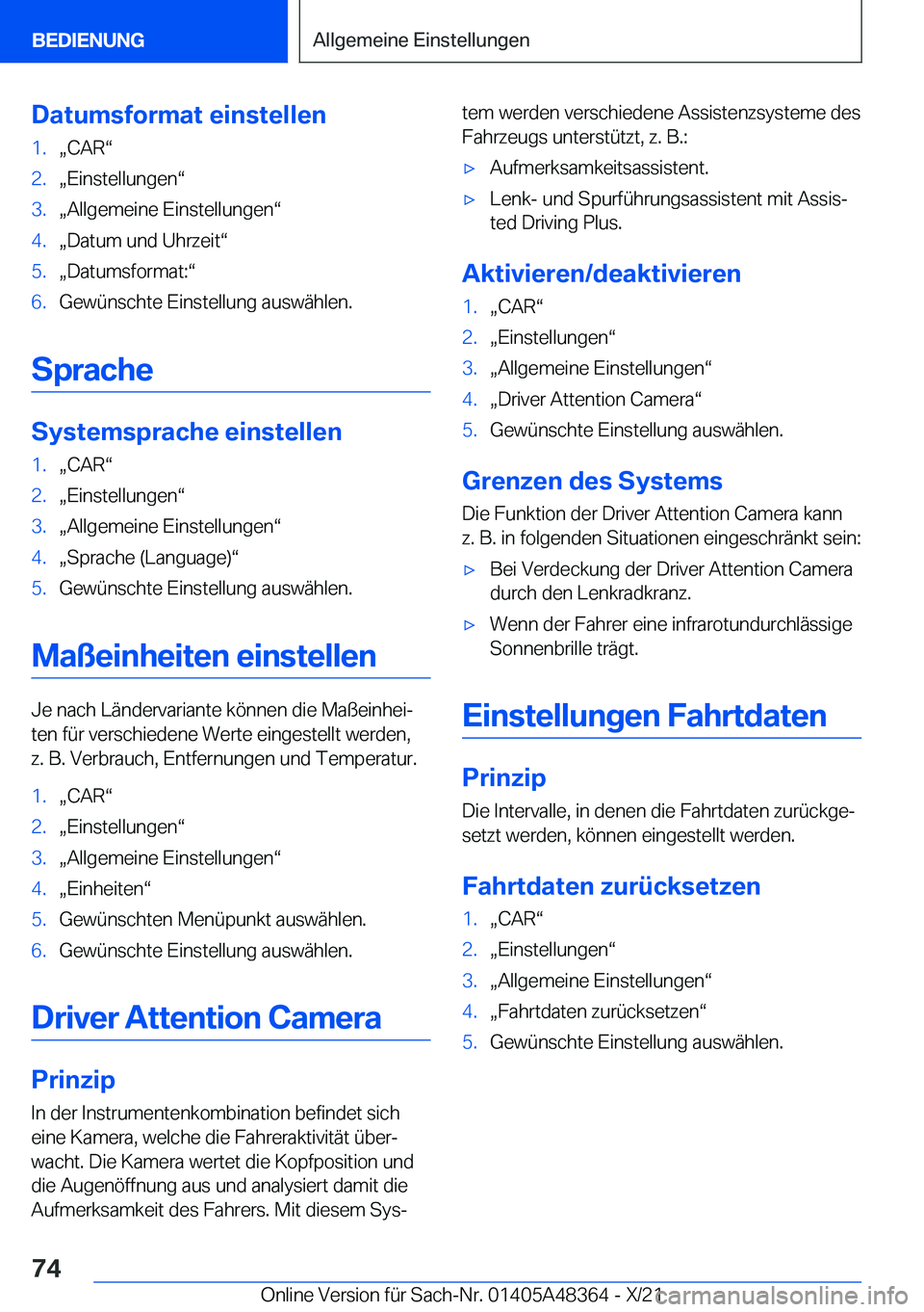 BMW X4 2022  Betriebsanleitungen (in German) �D�a�t�u�m�s�f�o�r�m�a�t��e�i�n�s�t�e�l�l�e�n�1�.x�C�A�Rv�2�.x�E�i�n�s�t�e�l�l�u�n�g�e�nv�3�.x�A�l�l�g�e�m�e�i�n�e��E�i�n�s�t�e�l�l�u�n�g�e�nv�4�.x�D�a�t�u�m��u�n�d��U�h�r�z�e�i�tv�5�.x�D