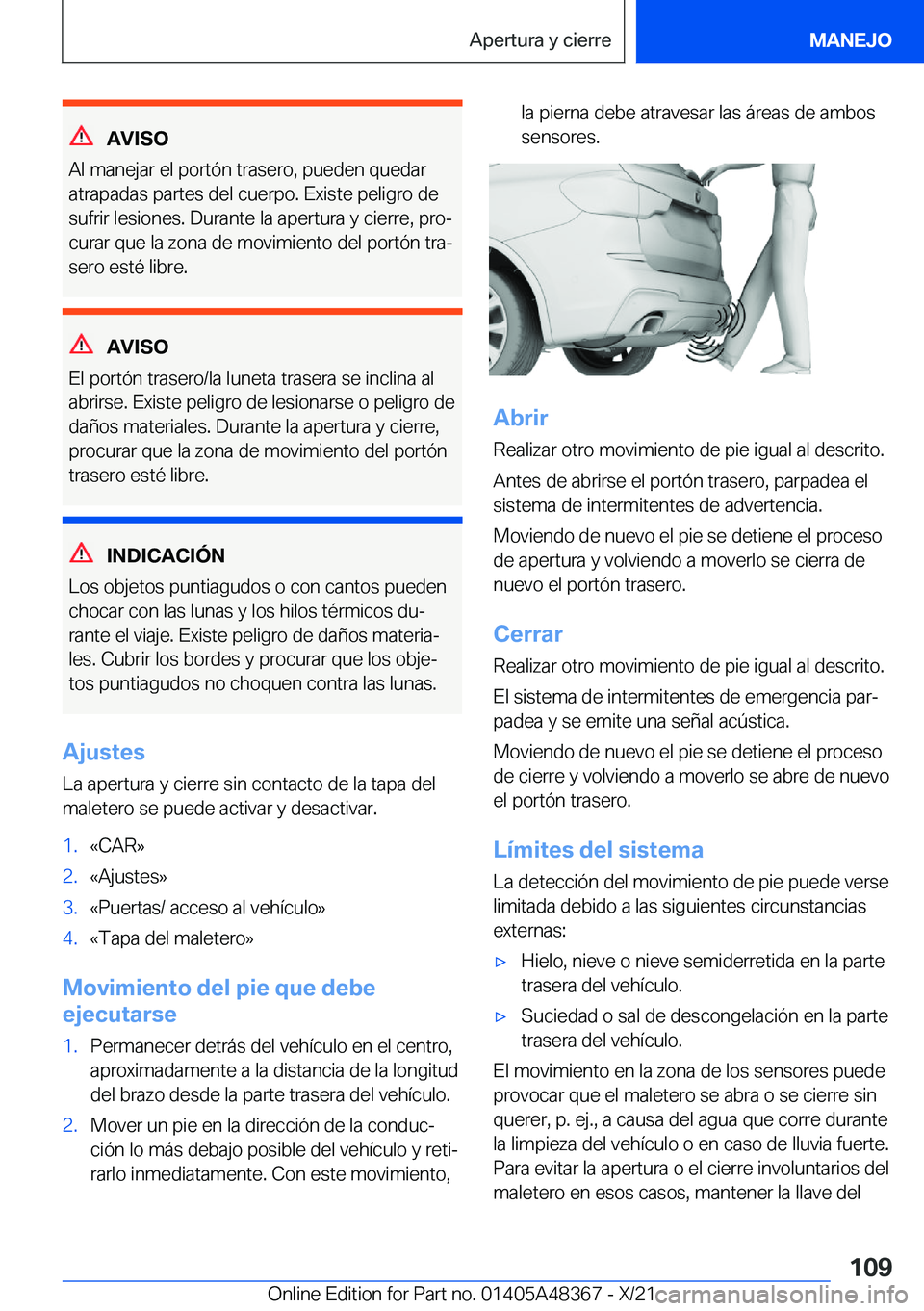 BMW X4 2022  Manuales de Empleo (in Spanish) �A�V�I�S�O
�A�l��m�a�n�e�j�a�r��e�l��p�o�r�t�