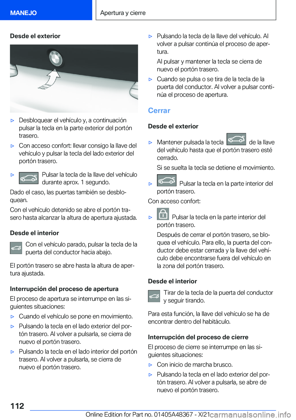 BMW X4 2022  Manuales de Empleo (in Spanish) �D�e�s�d�e��e�l��e�x�t�e�r�i�o�rx�D�e�s�b�l�o�q�u�e�a�r��e�l��v�e�h�