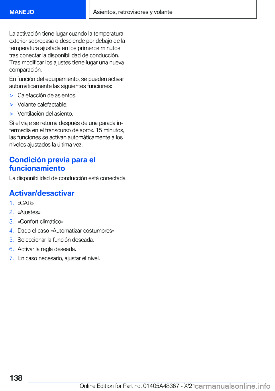 BMW X4 2022  Manuales de Empleo (in Spanish) �L�a��a�c�t�i�v�a�c�i�