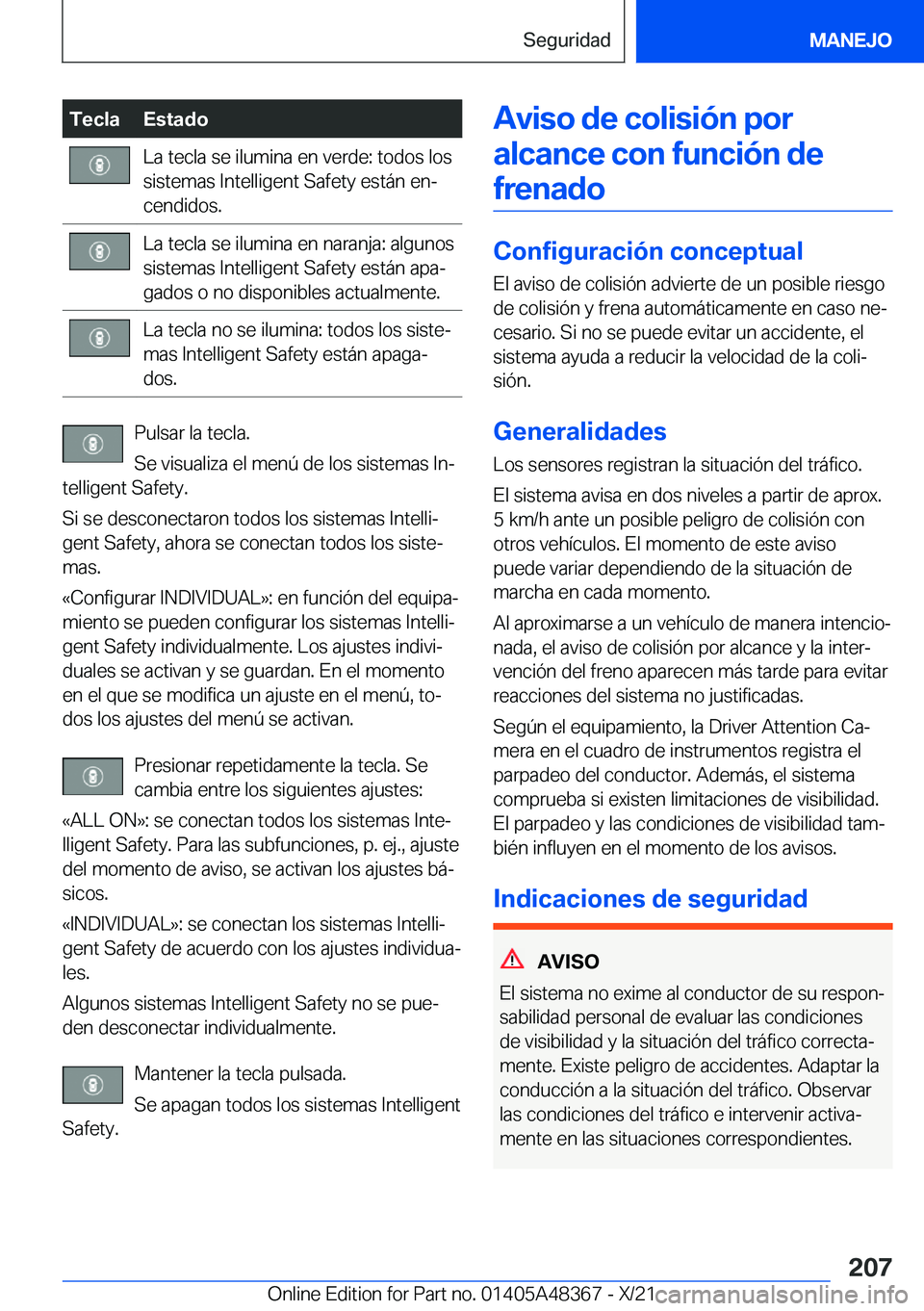 BMW X4 2022  Manuales de Empleo (in Spanish) �T�e�c�l�a�E�s�t�a�d�o�L�a��t�e�c�l�a��s�e��i�l�u�m�i�n�a��e�n��v�e�r�d�e�:��t�o�d�o�s��l�o�s�s�i�s�t�e�m�a�s��I�n�t�e�l�l�i�g�e�n�t��S�a�f�e�t�y��e�s�t�