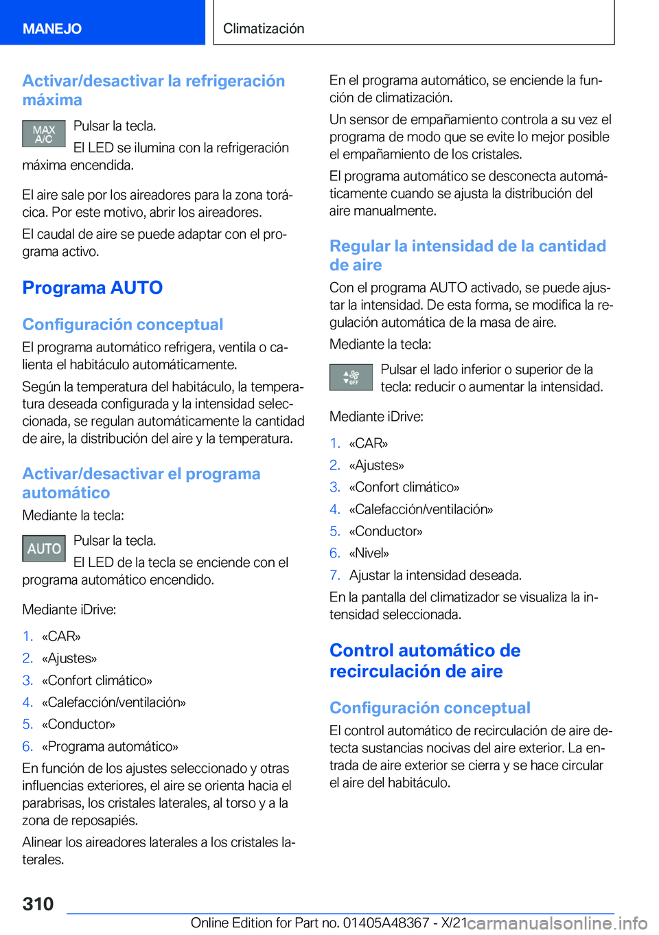 BMW X4 2022  Manuales de Empleo (in Spanish) �A�c�t�i�v�a�r�/�d�e�s�a�c�t�i�v�a�r��l�a��r�e�f�r�i�g�e�r�a�c�i�