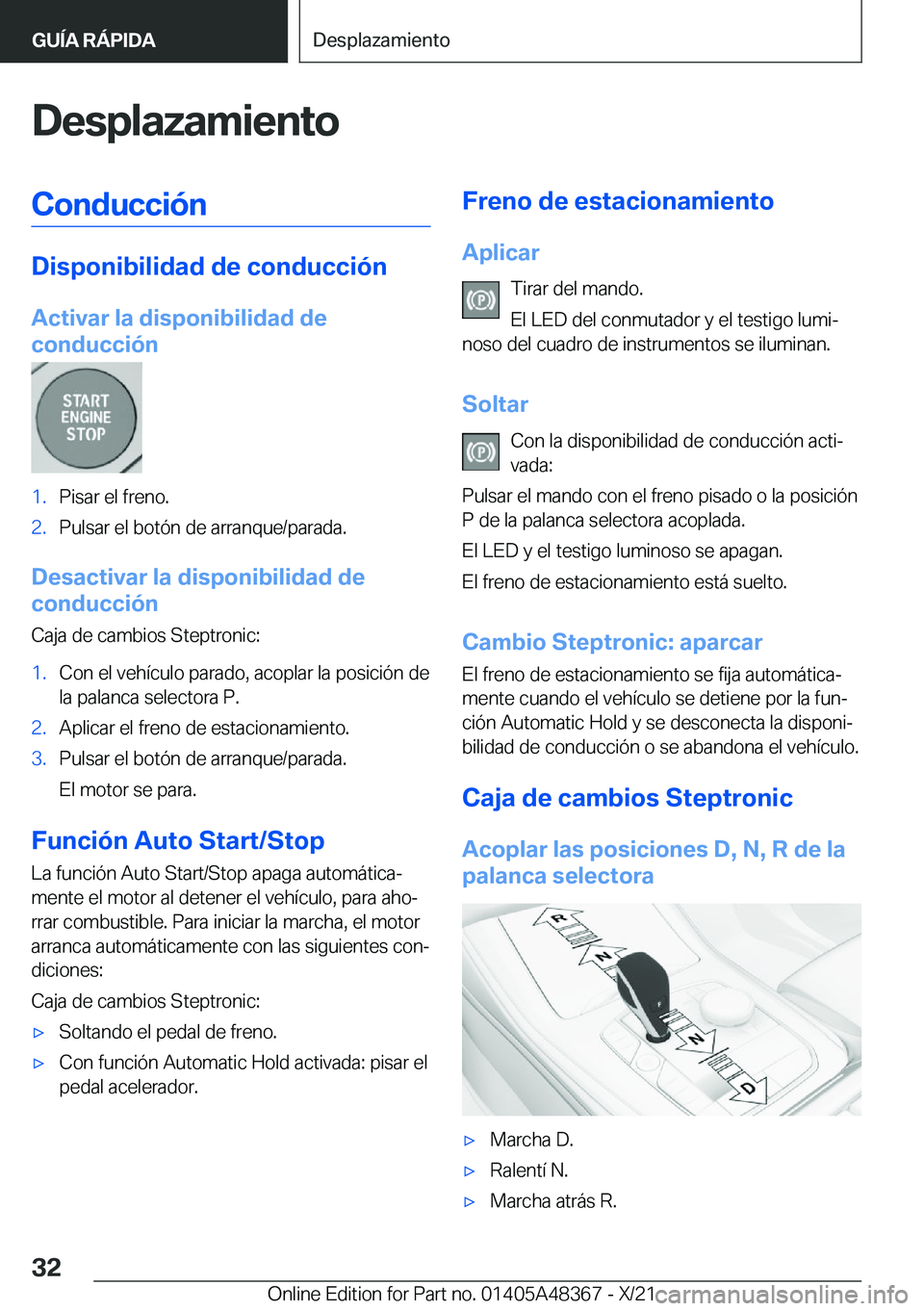 BMW X4 2022  Manuales de Empleo (in Spanish) �D�e�s�p�l�a�z�a�m�i�e�n�t�o�C�o�n�d�u�c�c�i�