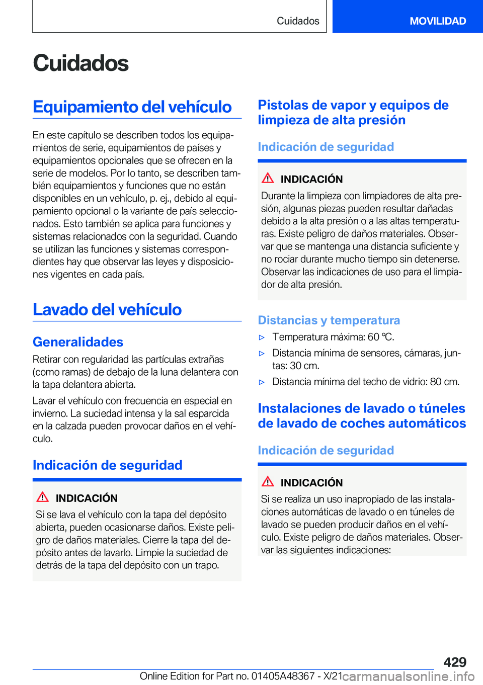 BMW X4 2022  Manuales de Empleo (in Spanish) �C�u�i�d�a�d�o�s�E�q�u�i�p�a�m�i�e�n�t�o��d�e�l��v�e�h�