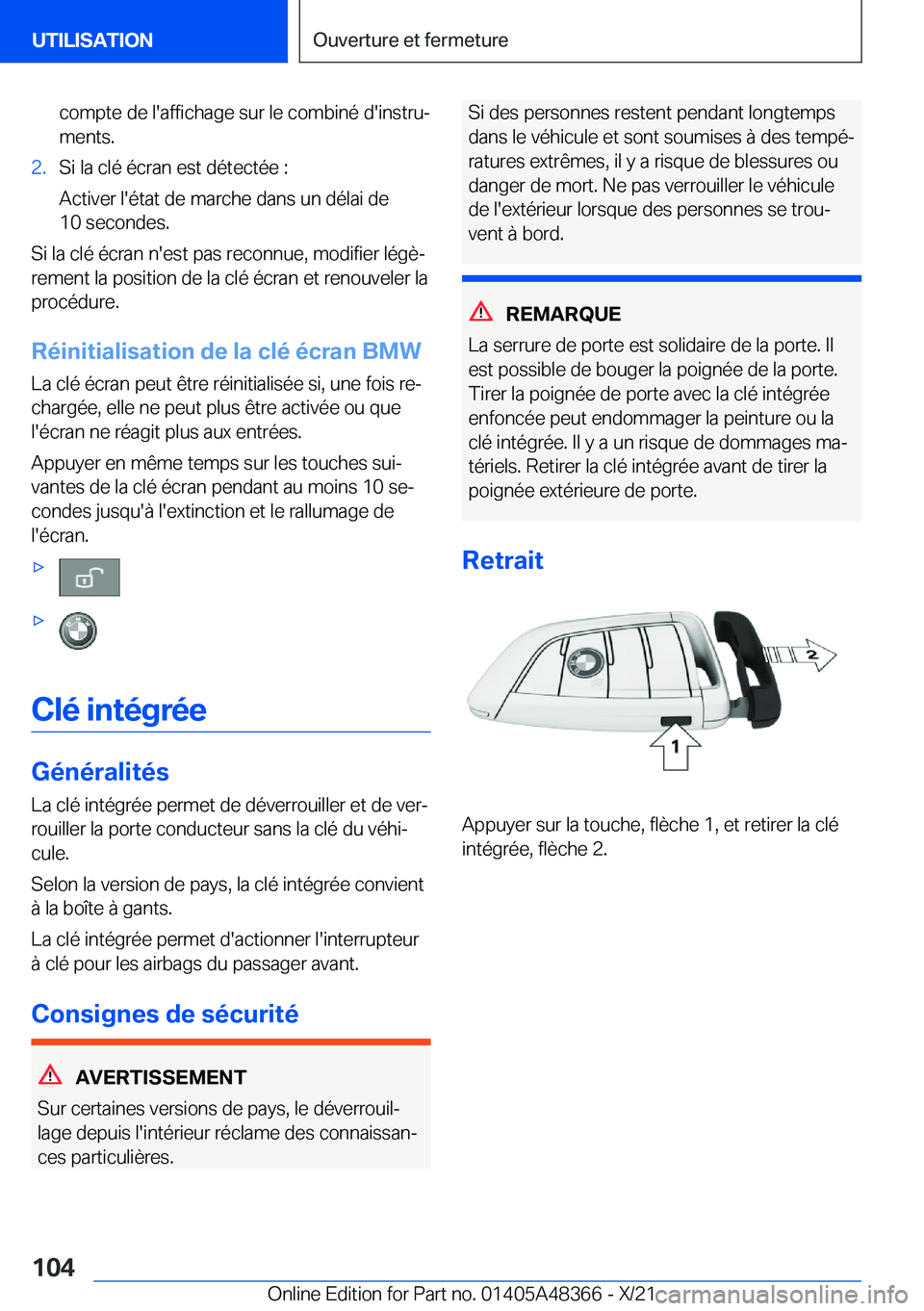 BMW X4 2022  Notices Demploi (in French) �c�o�m�p�t�e��d�e��l�'�a�f�f�i�c�h�a�g�e��s�u�r��l�e��c�o�m�b�i�n�é��d�'�i�n�s�t�r�uj
�m�e�n�t�s�.�2�.�S�i��l�a��c�l�é��é�c�r�a�n��e�s�t��d�é�t�e�c�t�é�e��:
�A�c�t�i�v�e�r��