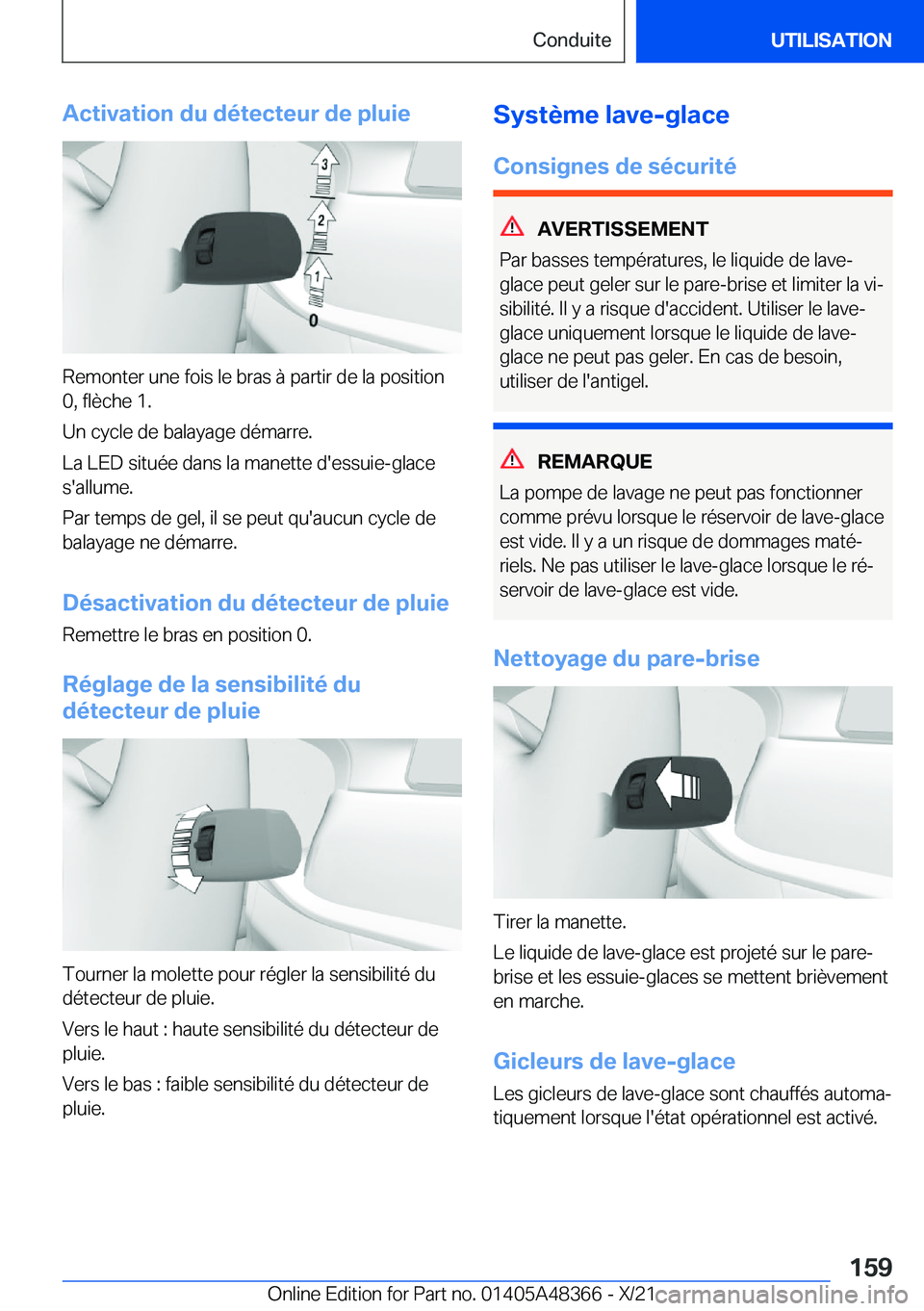 BMW X4 2022  Notices Demploi (in French) �A�c�t�i�v�a�t�i�o�n��d�u��d�é�t�e�c�t�e�u�r��d�e��p�l�u�i�e
�R�e�m�o�n�t�e�r��u�n�e��f�o�i�s��l�e��b�r�a�s��