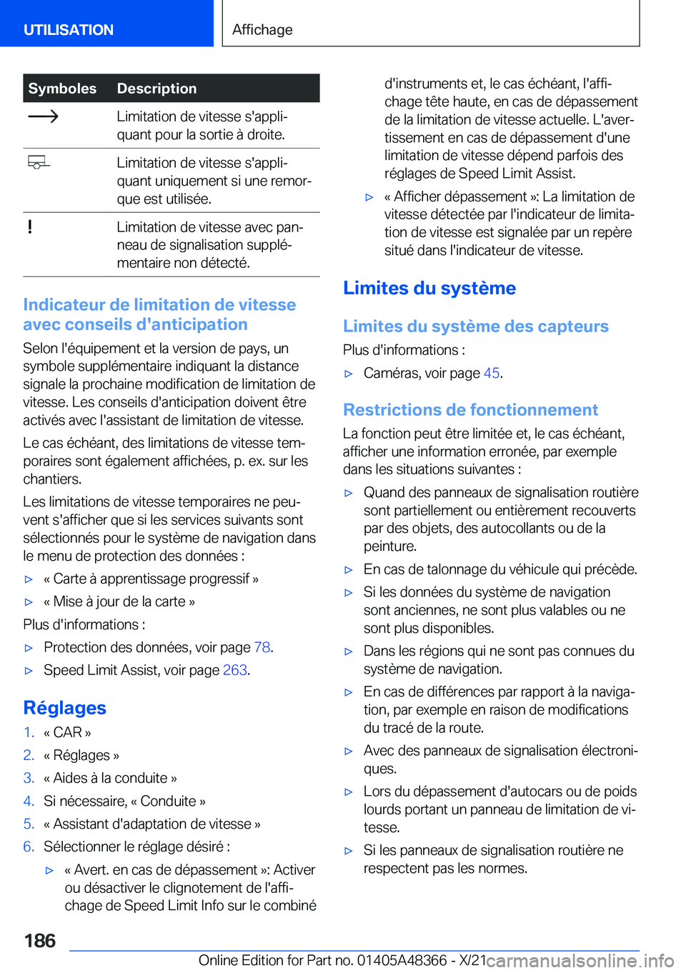 BMW X4 2022  Notices Demploi (in French) �S�y�m�b�o�l�e�s�D�e�s�c�r�i�p�t�i�o�n��L�i�m�i�t�a�t�i�o�n��d�e��v�i�t�e�s�s�e��s�'�a�p�p�l�ij
�q�u�a�n�t��p�o�u�r��l�a��s�o�r�t�i�e��