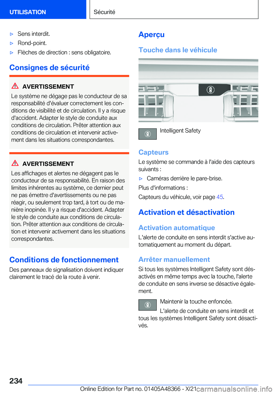 BMW X4 2022  Notices Demploi (in French) 'x�S�e�n�s��i�n�t�e�r�d�i�t�.'x�R�o�n�d�-�p�o�i�n�t�.'x�F�l�è�c�h�e�s��d�e��d�i�r�e�c�t�i�o�n��:��s�e�n�s��o�b�l�i�g�a�t�o�i�r�e�.
�C�o�n�s�i�g�n�e�s��d�e��s�é�c�u�r�i�t�é
�A�V�