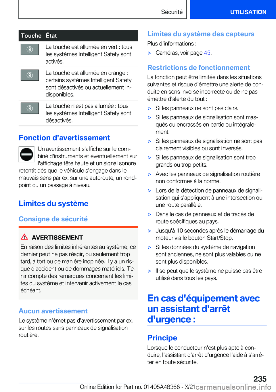 BMW X4 2022  Notices Demploi (in French) �T�o�u�c�h�e�