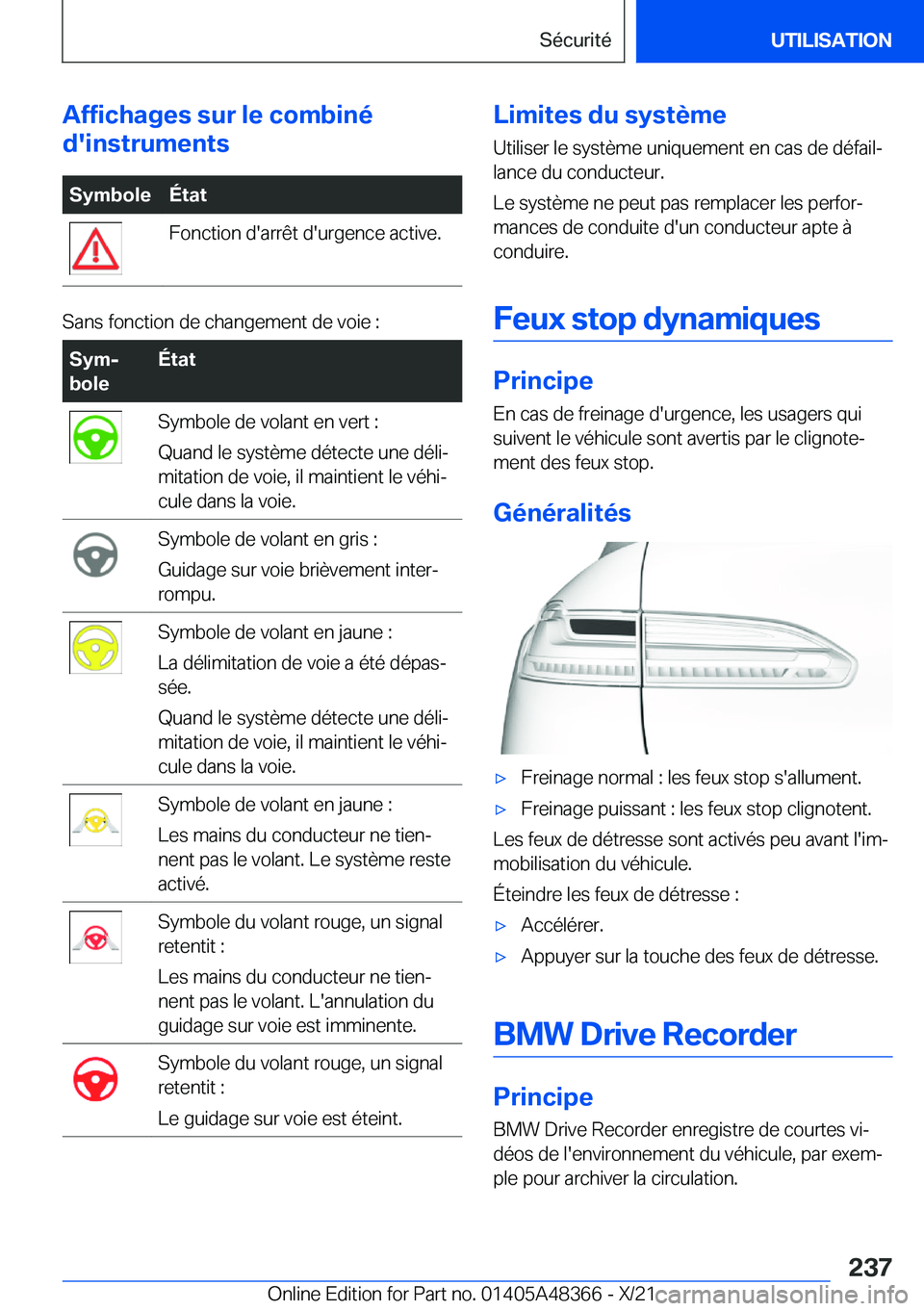 BMW X4 2022  Notices Demploi (in French) �A�f�f�i�c�h�a�g�e�s��s�u�r��l�e��c�o�m�b�i�n�é
�d�'�i�n�s�t�r�u�m�e�n�t�s�S�y�m�b�o�l�e�