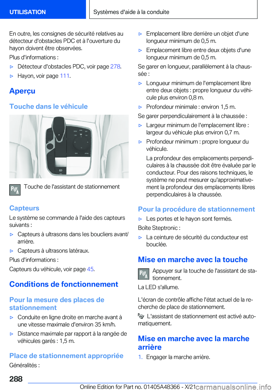 BMW X4 2022  Notices Demploi (in French) �E�n��o�u�t�r�e�,��l�e�s��c�o�n�s�i�g�n�e�s��d�e��s�é�c�u�r�i�t�é��r�e�l�a�t�i�v�e�s��a�u
�d�é�t�e�c�t�e�u�r��d�'�o�b�s�t�a�c�l�e�s��P�D�C��e�t��
