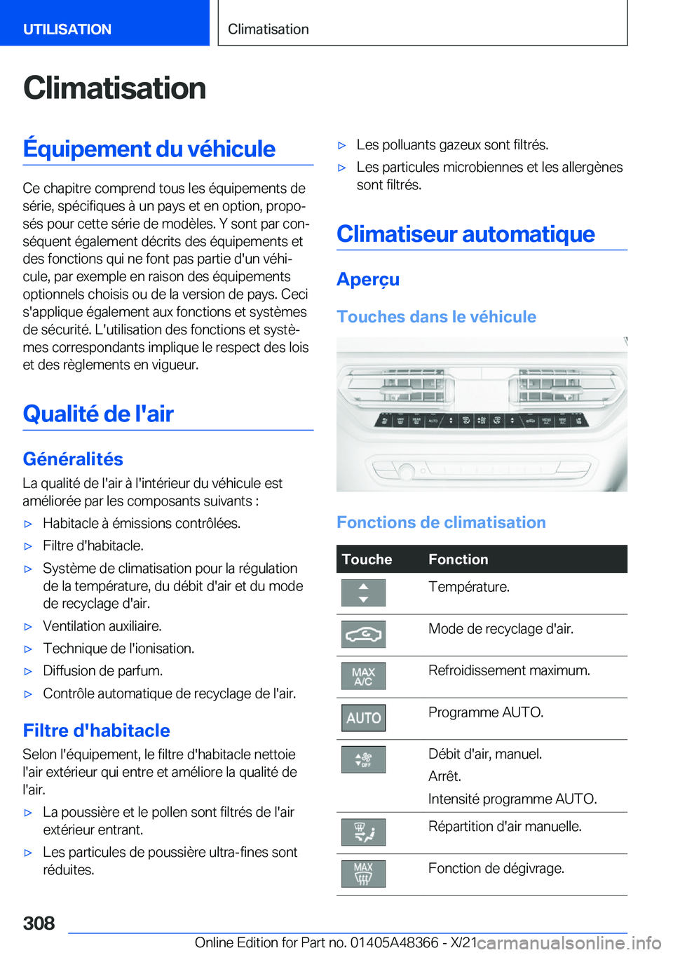 BMW X4 2022  Notices Demploi (in French) �C�l�i�m�a�t�i�s�a�t�i�o�n�