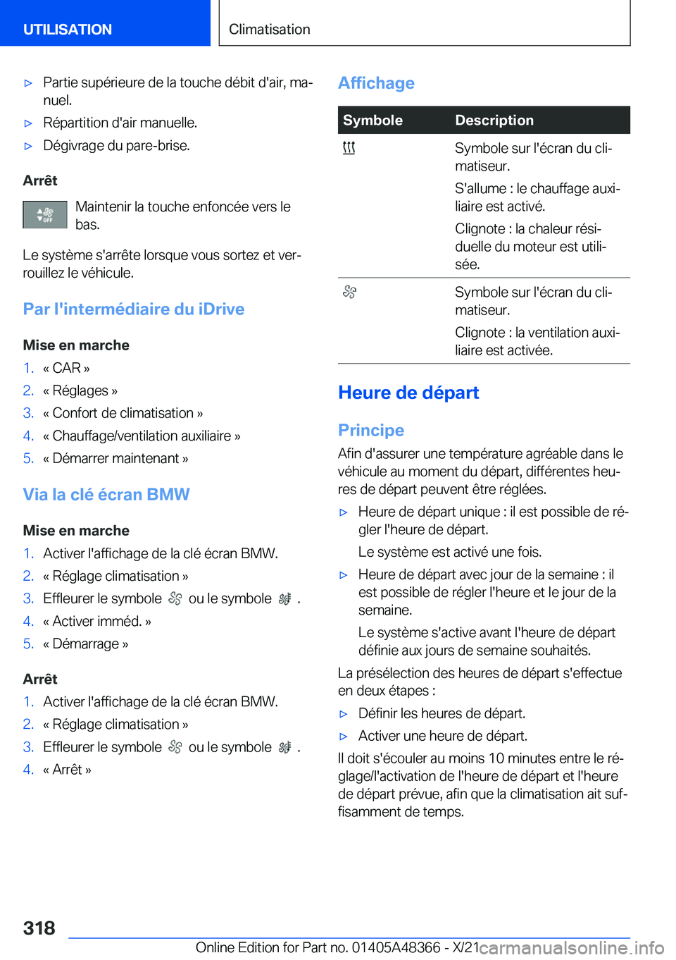 BMW X4 2022  Notices Demploi (in French) 'x�P�a�r�t�i�e��s�u�p�é�r�i�e�u�r�e��d�e��l�a��t�o�u�c�h�e��d�é�b�i�t��d�'�a�i�r�,��m�aj
�n�u�e�l�.'x�R�é�p�a�r�t�i�t�i�o�n��d�'�a�i�r��m�a�n�u�e�l�l�e�.'x�D�é�g�i�v�