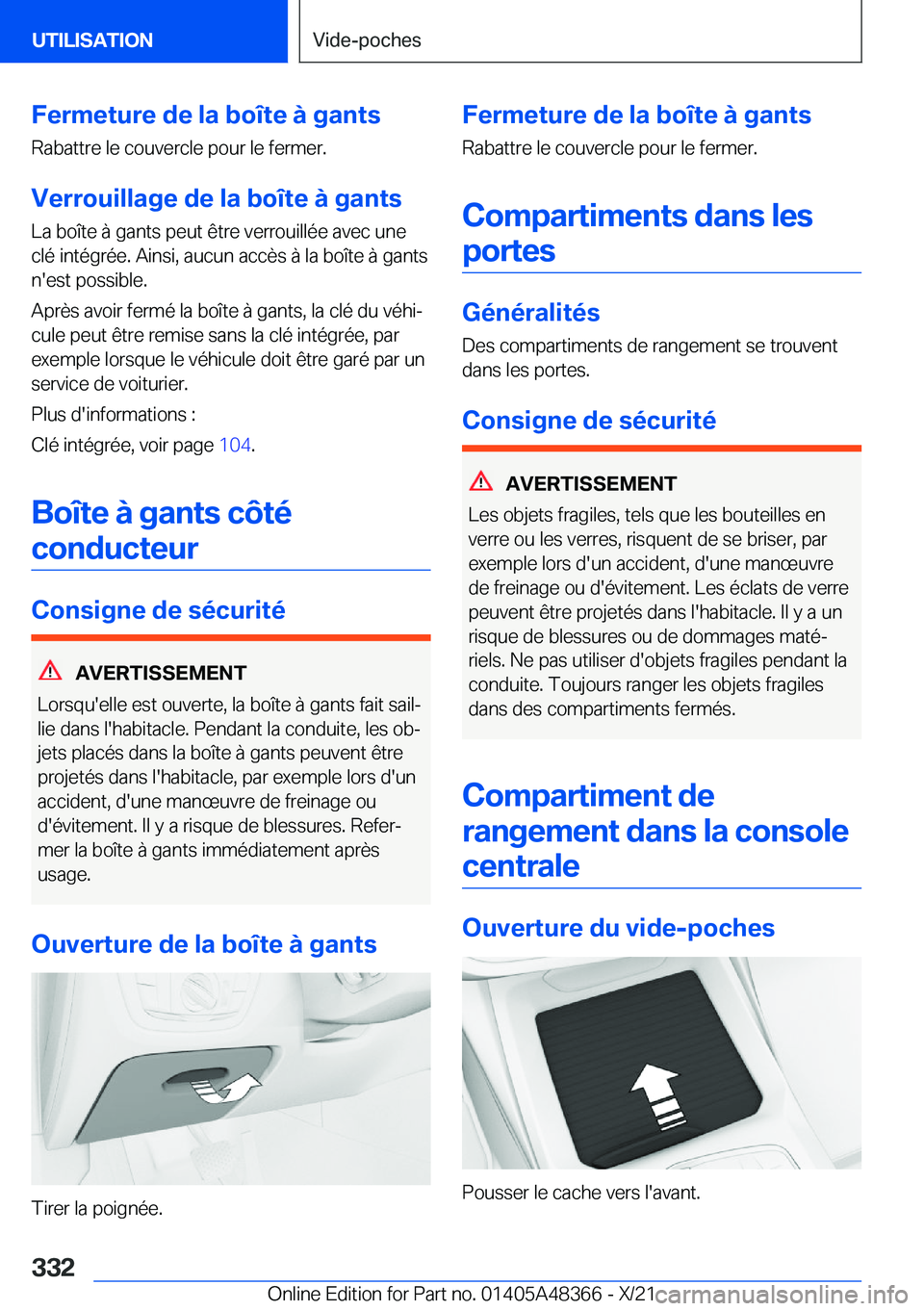 BMW X4 2022  Notices Demploi (in French) �F�e�r�m�e�t�u�r�e��d�e��l�a��b�o�