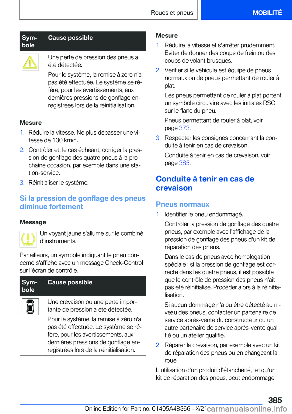 BMW X4 2022  Notices Demploi (in French) �S�y�mj
�b�o�l�e�C�a�u�s�e��p�o�s�s�i�b�l�e�U�n�e��p�e�r�t�e��d�e��p�r�e�s�s�i�o�n��d�e�s��p�n�e�u�s��a
�é�t�é��d�é�t�e�c�t�é�e�.
�P�o�u�r��l�e��s�y�s�t�è�m�e�,��l�a��r�e�m�i�s�e��
