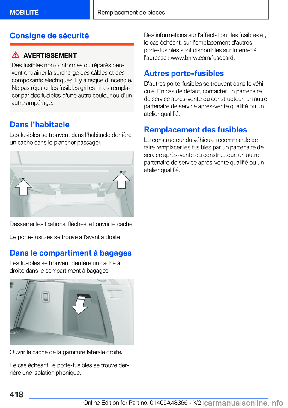 BMW X4 2022  Notices Demploi (in French) �C�o�n�s�i�g�n�e��d�e��s�é�c�u�r�i�t�é
�A�V�E�R�T�I�S�S�E�M�E�N�T
�D�e�s��f�u�s�i�b�l�e�s��n�o�n��c�o�n�f�o�r�m�e�s��o�u��r�é�p�a�r�é�s��p�e�uj �v�e�n�t��e�n�t�r�a�