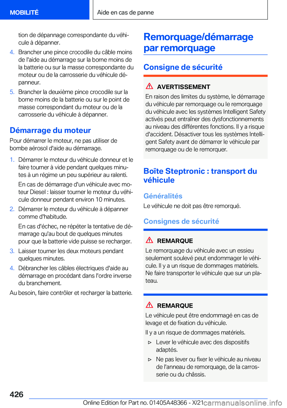 BMW X4 2022  Notices Demploi (in French) �t�i�o�n��d�e��d�é�p�a�n�n�a�g�e��c�o�r�r�e�s�p�o�n�d�a�n�t�e��d�u��v�é�h�ij�c�u�l�e��