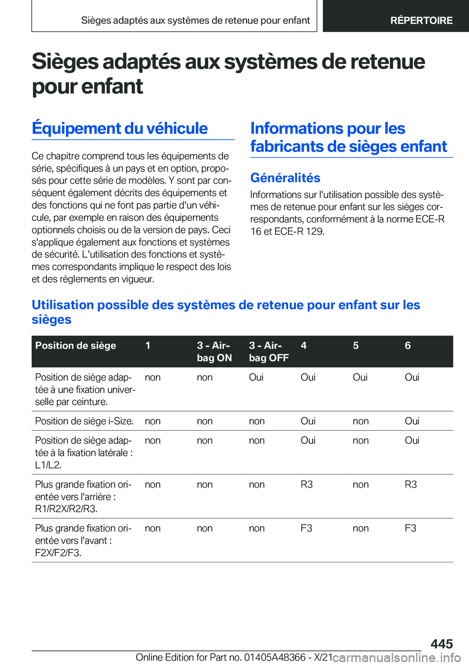 BMW X4 2022  Notices Demploi (in French) �S�i�è�g�e�s��a�d�a�p�t�é�s��a�u�x��s�y�s�t�è�m�e�s��d�e��r�e�t�e�n�u�e
�p�o�u�r��e�n�f�a�n�t�
