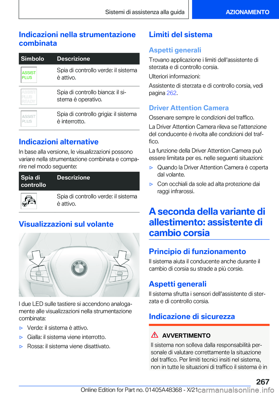 BMW X4 2022  Libretti Di Uso E manutenzione (in Italian) �I�n�d�i�c�a�z�i�o�n�i��n�e�l�l�a��s�t�r�u�m�e�n�t�a�z�i�o�n�e
�c�o�m�b�i�n�a�t�a�S�i�m�b�o�l�o�D�e�s�c�r�i�z�i�o�n�e�S�p�i�a��d�i��c�o�n�t�r�o�l�l�o��v�e�r�d�e�:��i�l��s�i�s�t�e�m�a
�è��a�t�