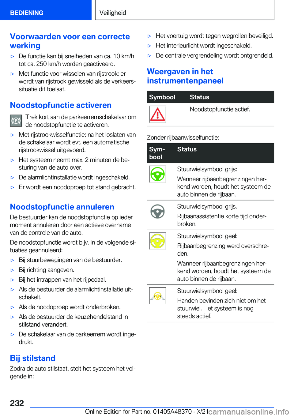 BMW X4 2022  Instructieboekjes (in Dutch) �V�o�o�r�w�a�a�r�d�e�n��v�o�o�r��e�e�n��c�o�r�r�e�c�t�e
�w�e�r�k�i�n�g'x�D�e��f�u�n�c�t�i�e��k�a�n��b�i�j��s�n�e�l�h�e�d�e�n��v�a�n��c�a�.��1�0��k�m�/�h
�t�o�t��c�a�.��2�5�0��k�m�/�h