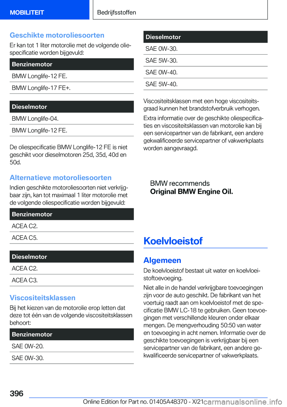 BMW X4 2022  Instructieboekjes (in Dutch) �G�e�s�c�h�i�k�t�e��m�o�t�o�r�o�l�i�e�s�o�o�r�t�e�n
�E�r��k�a�n��t�o�t��1��l�i�t�e�r��m�o�t�o�r�o�l�i�e��m�e�t��d�e��v�o�l�g�e�n�d�e��o�l�i�ej
�s�p�e�c�i�f�i�c�a�t�i�e��w�o�r�d�e�n��b�i�j