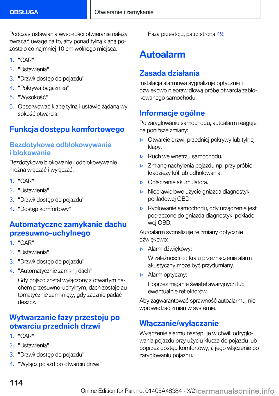 BMW X4 2022  Instrukcja obsługi (in Polish) �P�o�d�c�z�a�s��u�s�t�a�w�i�a�n�i�a��w�y�s�o�k�o�c�i��o�t�w�i�e�r�a�n�i�a��n�a�l�e9�y�z�w�r�a�c�a�