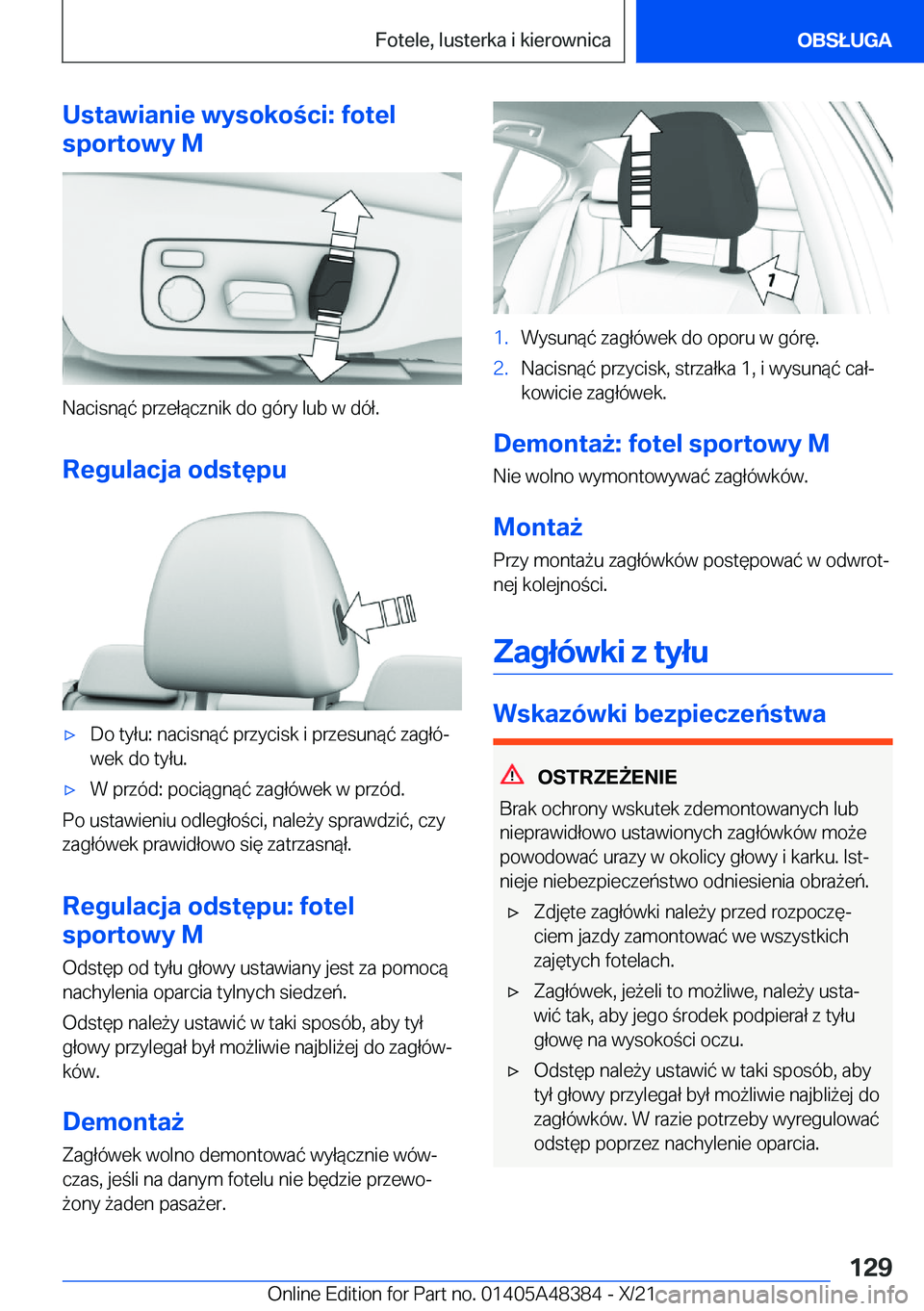BMW X4 2022  Instrukcja obsługi (in Polish) �U�s�t�a�w�i�a�n�i�e��w�y�s�o�k�o�c�i�:��f�o�t�e�l
�s�p�o�r�t�o�w�y��M
�N�a�c�i�s�n�