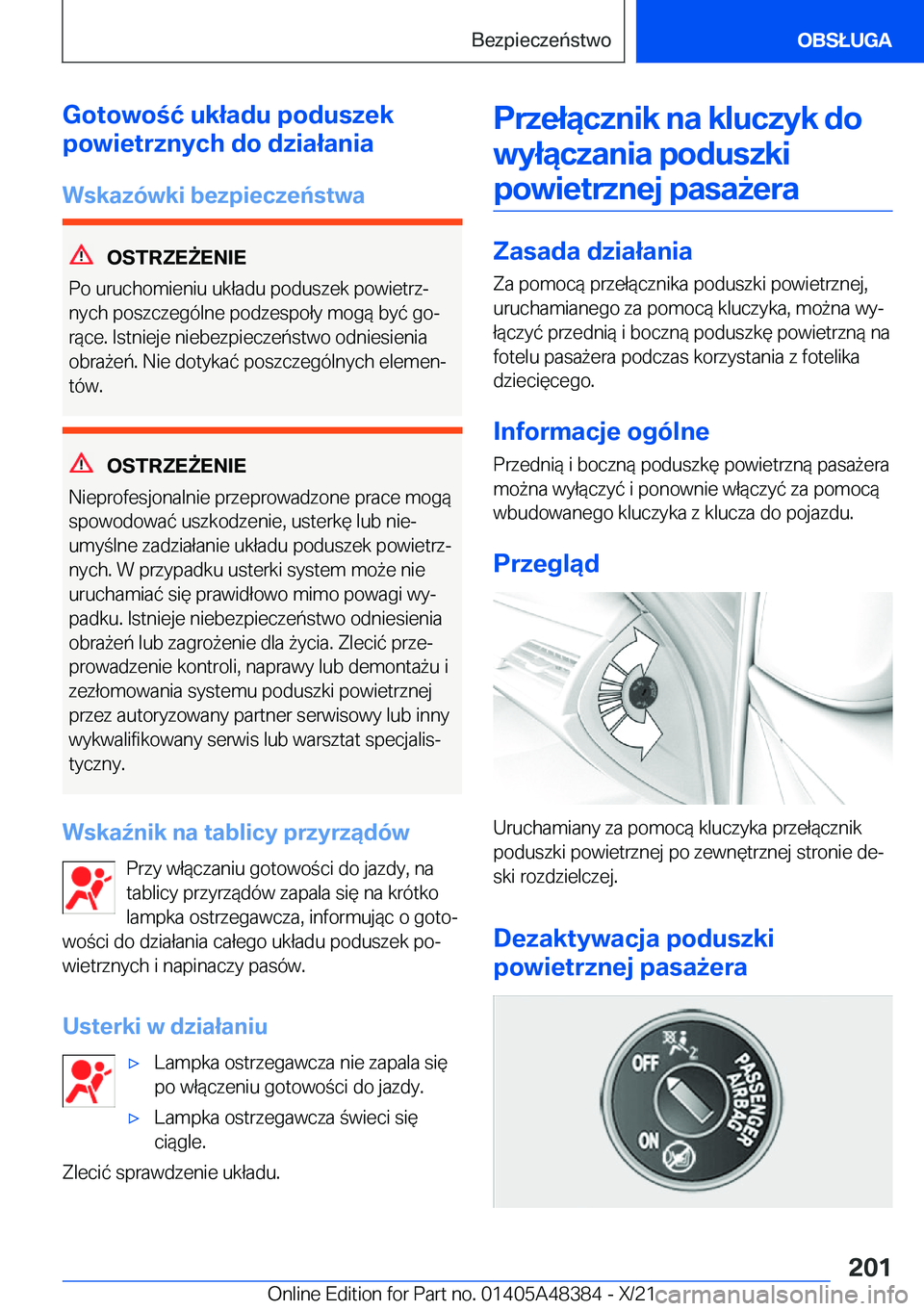 BMW X4 2022  Instrukcja obsługi (in Polish) �G�o�t�o�w�o�ć��u�k�ł�a�d�u��p�o�d�u�s�z�e�k
�p�o�w�i�e�t�r�z�n�y�c�h��d�o��d�z�i�a�ł�a�n�i�a
�W�s�k�a�z�