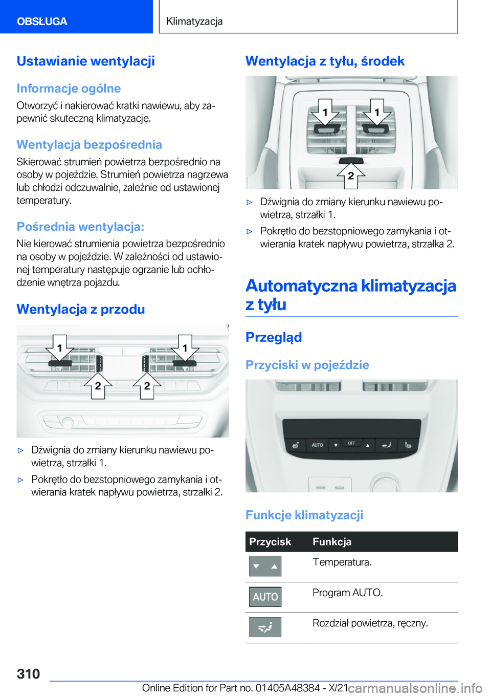 BMW X4 2022  Instrukcja obsługi (in Polish) �U�s�t�a�w�i�a�n�i�e��w�e�n�t�y�l�a�c�j�i
�I�n�f�o�r�m�a�c�j�e��o�g�