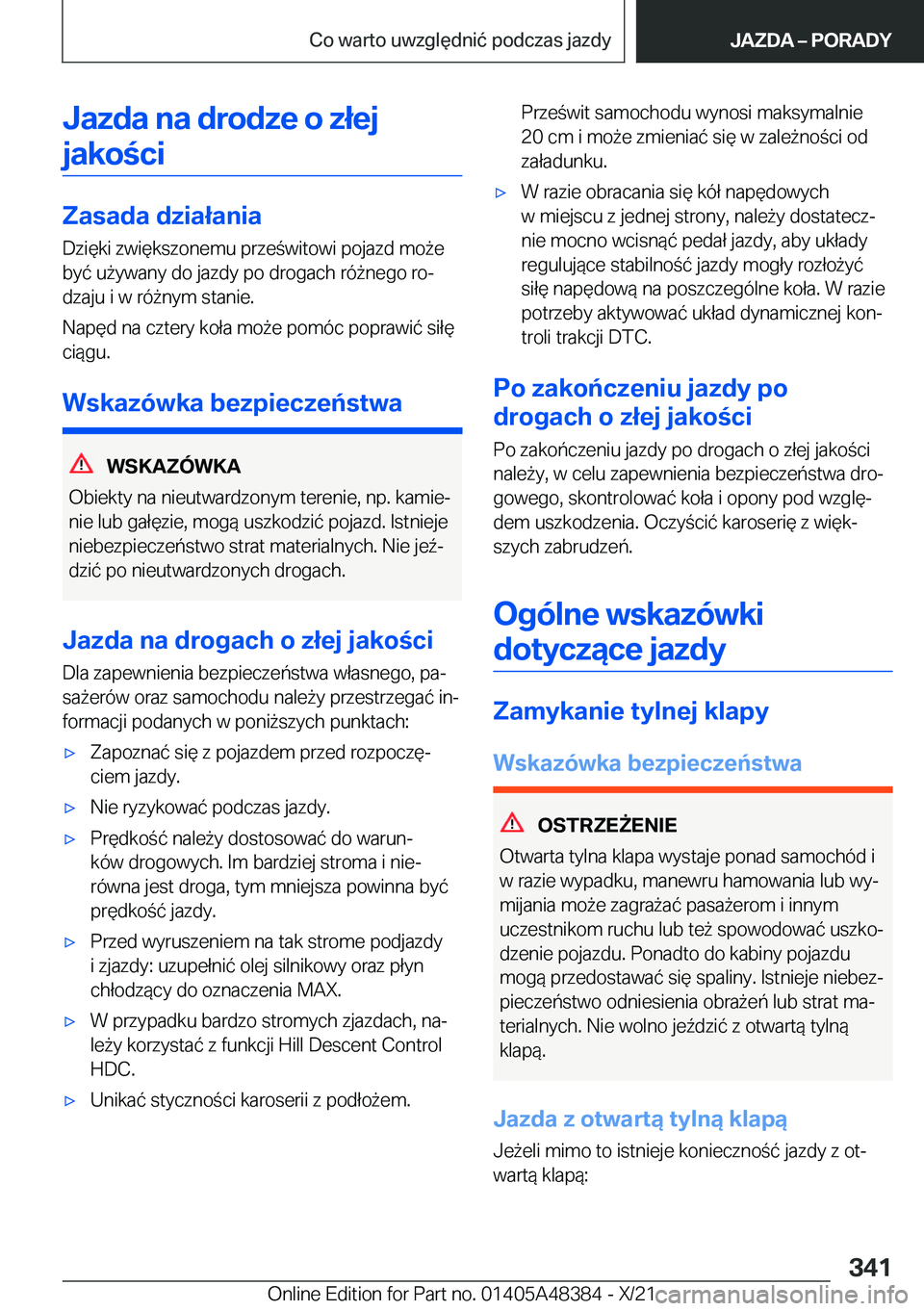 BMW X4 2022  Instrukcja obsługi (in Polish) �J�a�z�d�a��n�a��d�r�o�d�z�e��o��z�ł�e�j�j�a�k�o�c�i
�Z�a�s�a�d�a��d�z�i�a�ł�a�n�i�a
�D�z�i�
