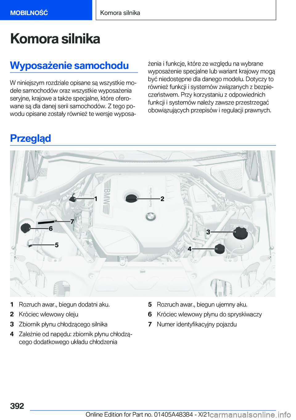BMW X4 2022  Instrukcja obsługi (in Polish) �K�o�m�o�r�a��s�i�l�n�i�k�a�W�y�p�o�s�a9�e�n�i�e��s�a�m�o�c�h�o�d�u
�W��n�i�n�i�e�j�s�z�y�m��r�o�z�d�z�i�a�l�e��o�p�i�s�a�n�e��s�