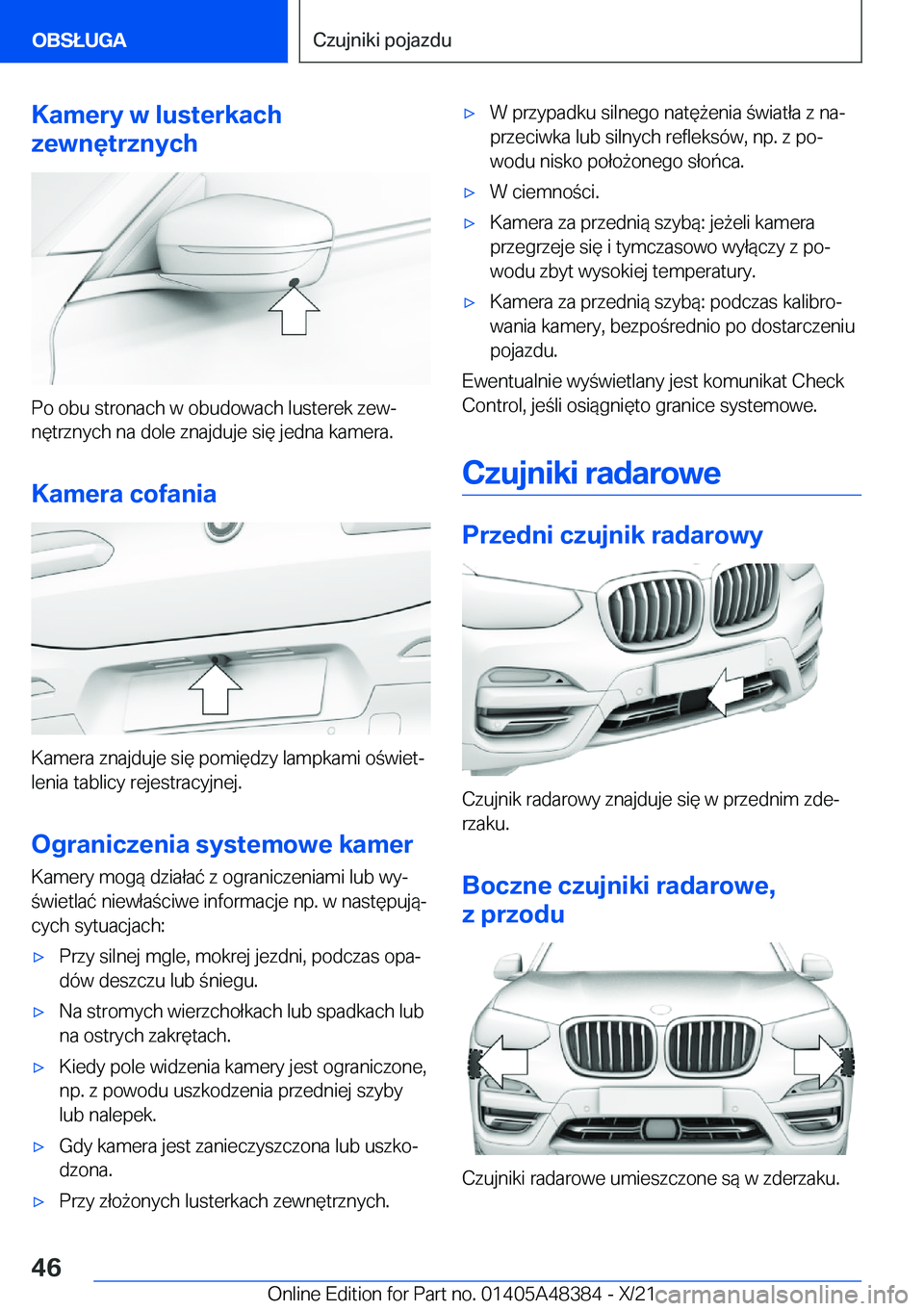 BMW X4 2022  Instrukcja obsługi (in Polish) �K�a�m�e�r�y��w��l�u�s�t�e�r�k�a�c�h
�z�e�w�n�