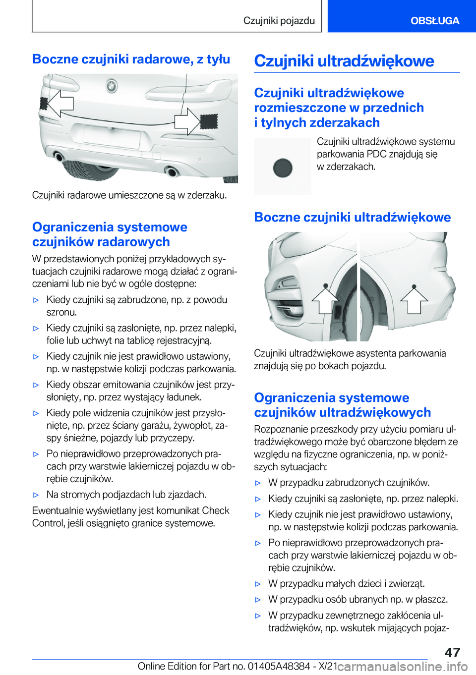 BMW X4 2022  Instrukcja obsługi (in Polish) �B�o�c�z�n�e��c�z�u�j�n�i�k�i��r�a�d�a�r�o�w�e�,��z��t�y�ł�u
�C�z�u�j�n�i�k�i��r�a�d�a�r�o�w�e��u�m�i�e�s�z�c�z�o�n�e��s�