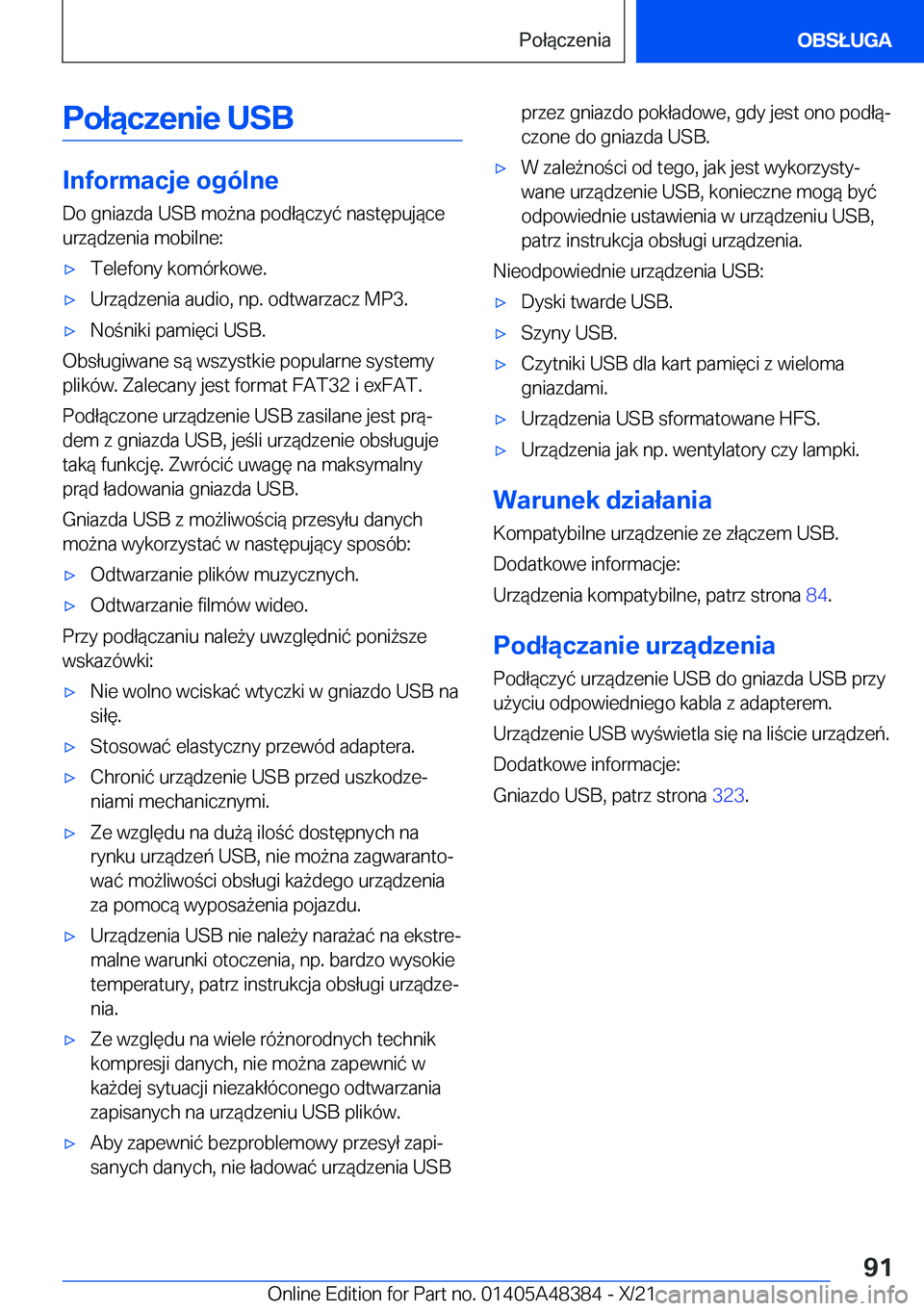 BMW X4 2022  Instrukcja obsługi (in Polish) �P�o�ł�ą�c�z�e�n�i�e��U�S�B
�I�n�f�o�r�m�a�c�j�e��o�g�