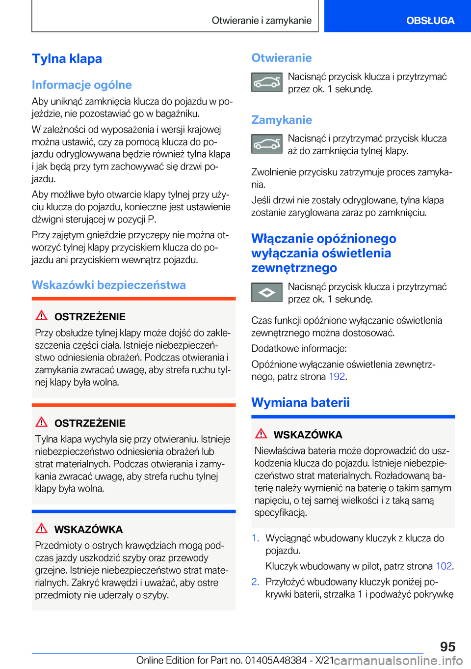 BMW X4 2022  Instrukcja obsługi (in Polish) �T�y�l�n�a��k�l�a�p�a�I�n�f�o�r�m�a�c�j�e��o�g�