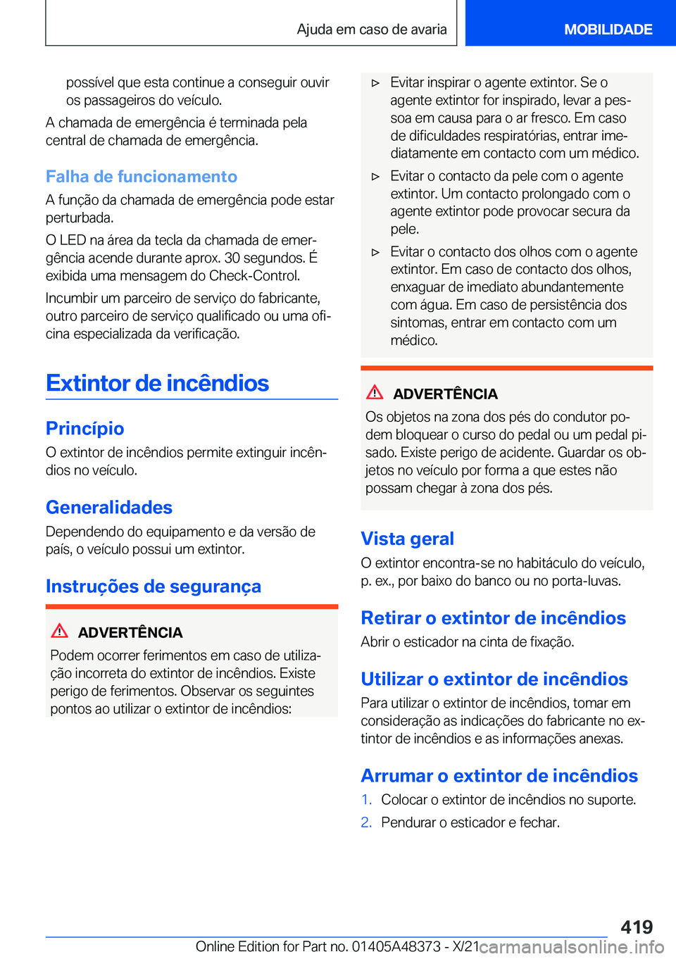 BMW X4 2022  Manual do condutor (in Portuguese) �p�o�s�s�