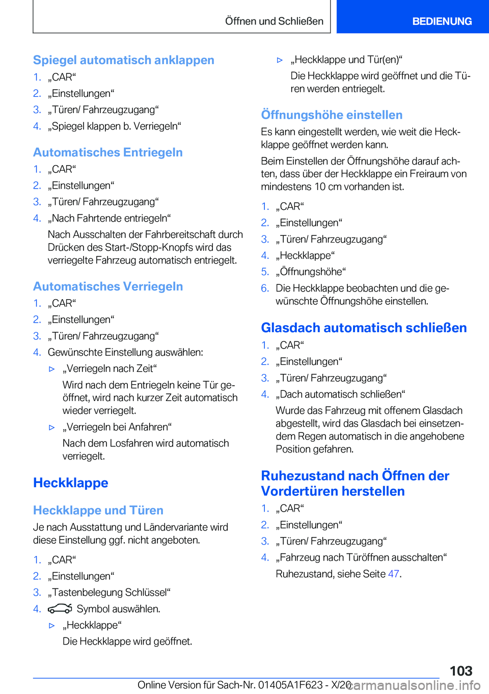 BMW X4 2021  Betriebsanleitungen (in German) �S�p�i�e�g�e�l��a�u�t�o�m�a�t�i�s�c�h��a�n�k�l�a�p�p�e�n�1�.x�C�A�Rv�2�.x�E�i�n�s�t�e�l�l�u�n�g�e�nv�3�.x�T�