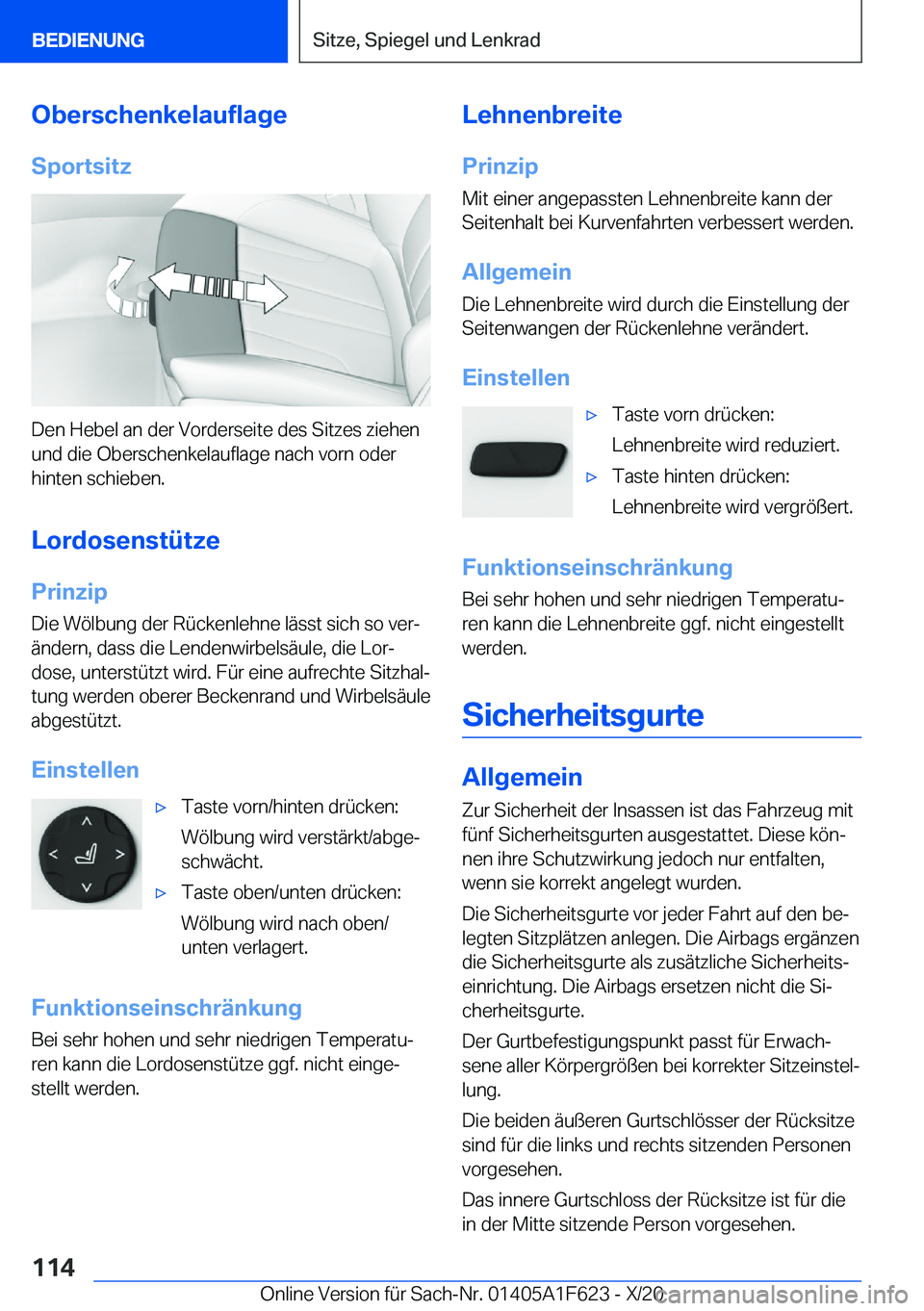 BMW X4 2021  Betriebsanleitungen (in German) �O�b�e�r�s�c�h�e�n�k�e�l�a�u�f�l�a�g�e
�S�p�o�r�t�s�i�t�z
�D�e�n��H�e�b�e�l��a�n��d�e�r��V�o�r�d�e�r�s�e�i�t�e��d�e�s��S�i�t�z�e�s��z�i�e�h�e�n
�u�n�d��d�i�e��O�b�e�r�s�c�h�e�n�k�e�l�a�u�f�l�