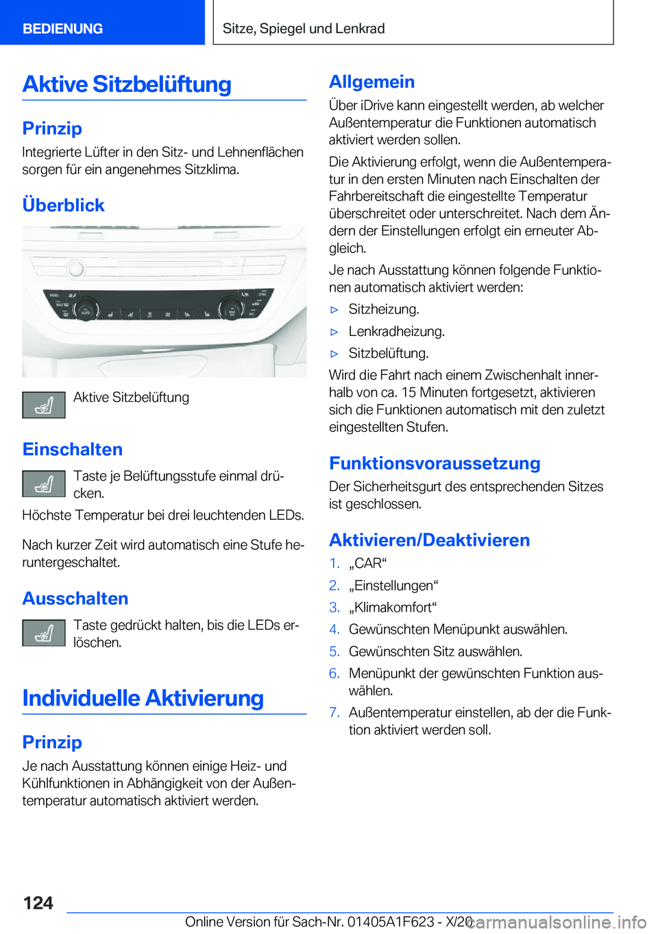 BMW X4 2021  Betriebsanleitungen (in German) �A�k�t�i�v�e��S�i�t�z�b�e�l�