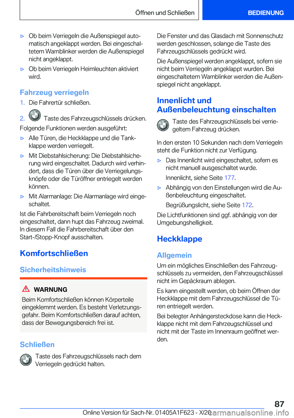BMW X4 2021  Betriebsanleitungen (in German) x�O�b��b�e�i�m��V�e�r�r�i�e�g�e�l�n��d�i�e��A�u�
