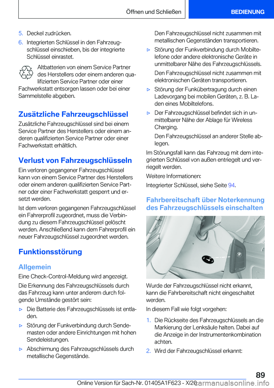BMW X4 2021  Betriebsanleitungen (in German) �5�.�D�e�c�k�e�l��z�u�d�r�