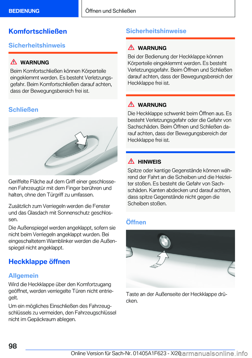 BMW X4 2021  Betriebsanleitungen (in German) �K�o�m�f�o�r�t�s�c�h�l�i�e�