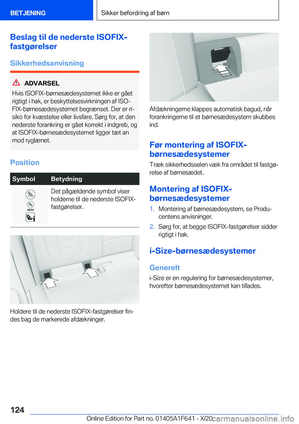 BMW X4 2021  InstruktionsbØger (in Danish) �B�e�s�l�a�g��t�i�l��d�e��n�e�d�e�r�s�t�e��I�S�O�F�I�X�-
�f�a�s�t�g�